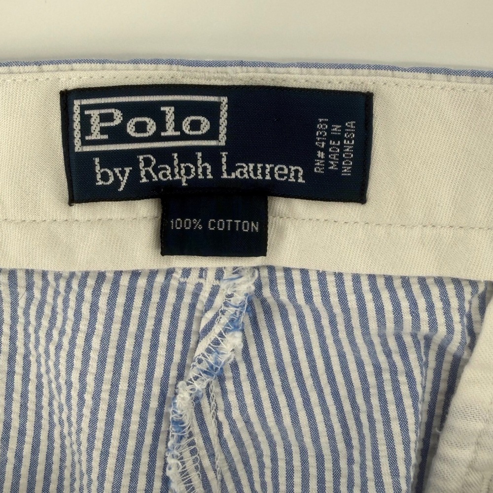 Vintage Polo Ralph Lauren Men Blue White Seersucker Striped Cotton Shorts Sz‎ 36 - Picture 3 of 6